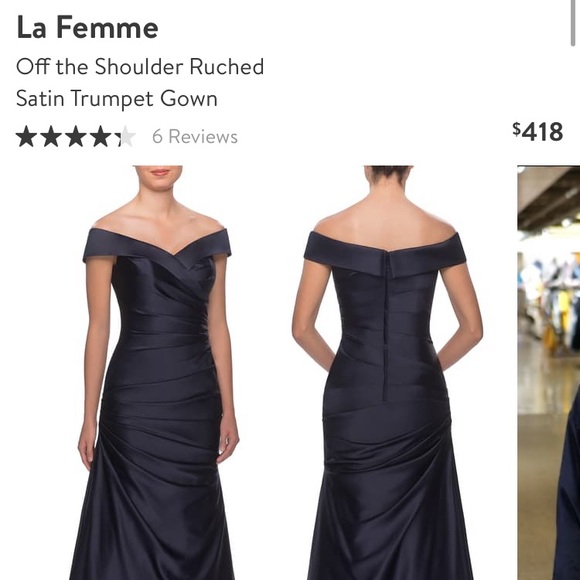 La Femme ruched satin trumpet gown - Picture 4 of 13